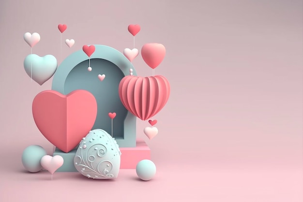 Rendering 3D Sfondo di decorazione di San Valentino d'amore