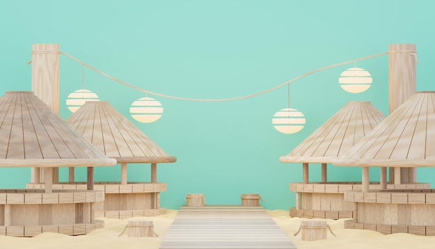 Rendering 3D Sfondo podio minimo per prodotti di esposizione e vendita Ciao Concetto di design della scena della stagione estiva Piedistallo vuoto astratto per la presentazione e la pubblicità Vacanze al mare in estate