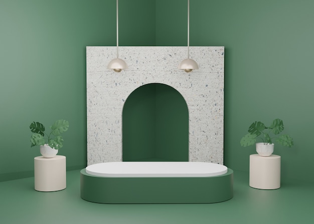 Rendering 3D Stand di prodotto podio display verde pastello