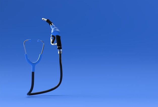 Rendering 3D Stetoscopio medico realistico con illustrazione della pompa del carburante Design