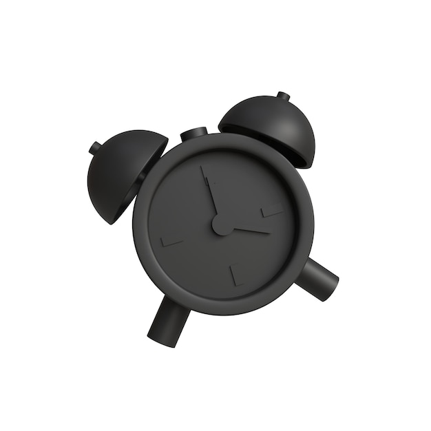 Rendering 3D sveglia nera a doppia campana in miniatura. Sveglia. Orario, tempismo, auto-organizzazione