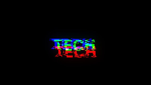 Rendering 3D Testo tecnico con effetti di schermo di glitch tecnologici