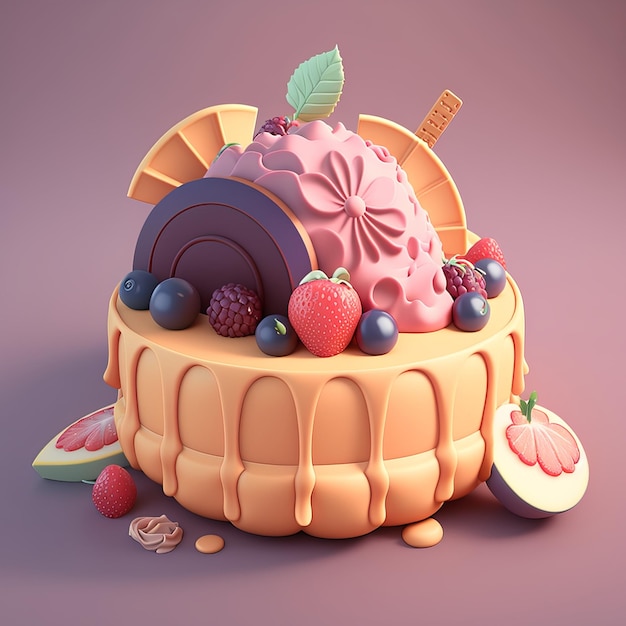 Rendering 3D torta carina con dettagli elevati