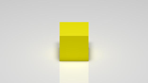 Rendering 3d, un cubo giallo su sfondo bianco