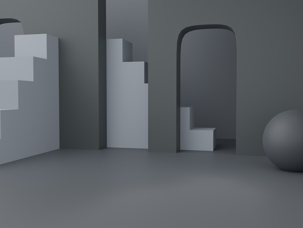 Rendering 3D Uomo nero grigio e bianco a tema Studio girato sullo sfondo del display del prodotto con Abstract