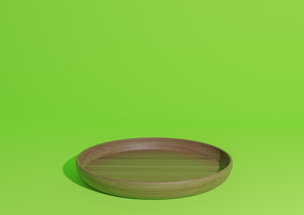 Rendering 3D verde semplice prodotto display minimo sfondo podio piatto di legno per prodotti naturali