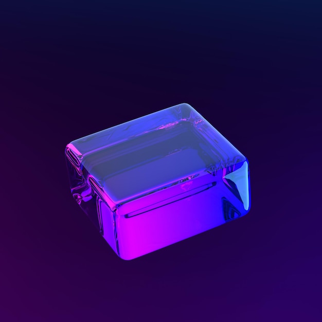 rendering 3d vetro cubo blu rosa astratto e riflesso sul terreno effetto luce neon blu rosa