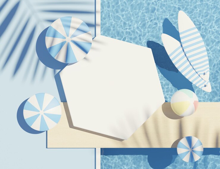 Rendering 3d vista dall'alto del telaio cilindrico bianco bianco per mock up e visualizzare prodotti con acqua Caustiche sotto la piscina o raggi luminosi Ripple Caustics Sfondo estivo Concetto di idea creativa