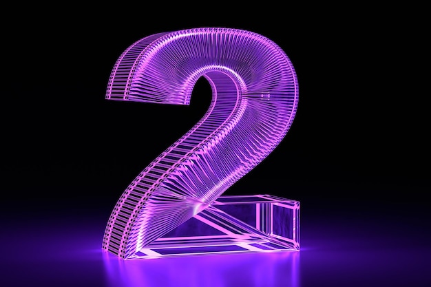 Rendering 3D volumetrico al neon numero due Purple Digital design 3D