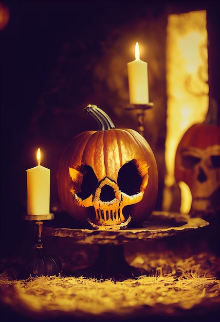 Rendering AI della zucca del cranio di Halloween