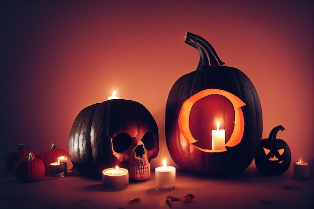 Rendering AI della zucca del cranio di Halloween