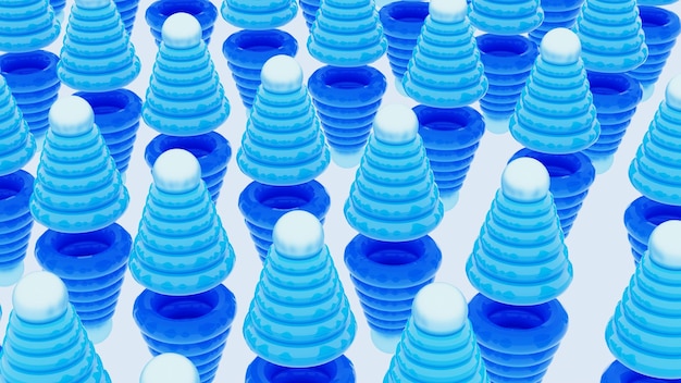 Rendering del cono piramidale circolare blu ripetuto