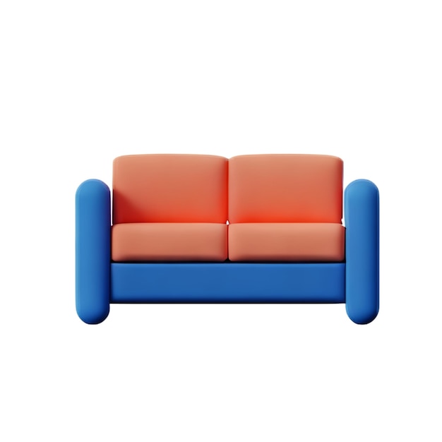 Rendering del divano 3D blu e rosso