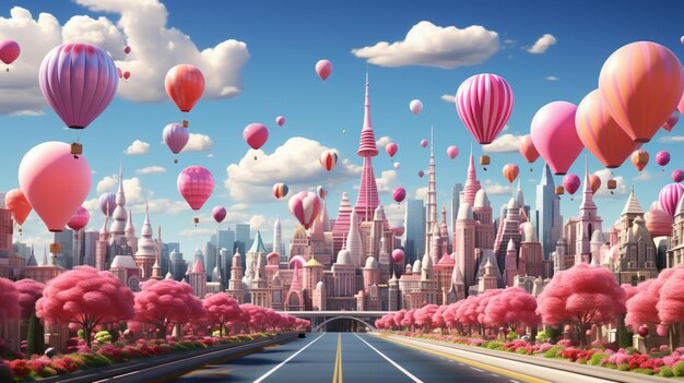 rendering della città con palloncini