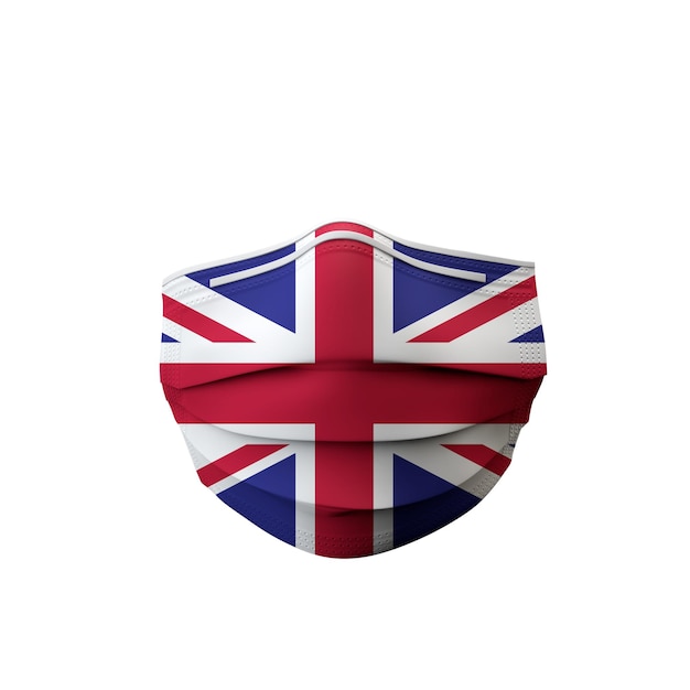 Rendering della maschera medica protettiva bandiera del Regno Unito
