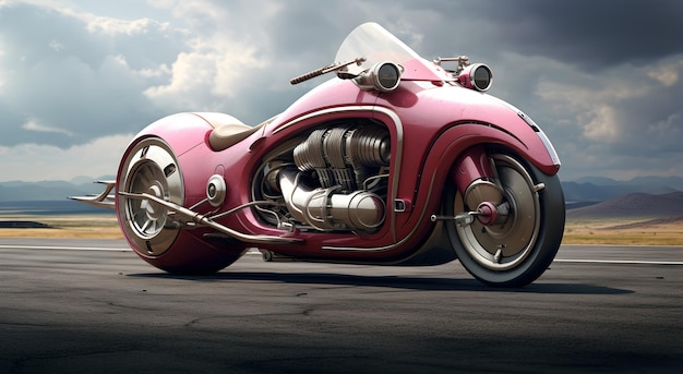 Rendering dettagliato futurista vintage moto rosa