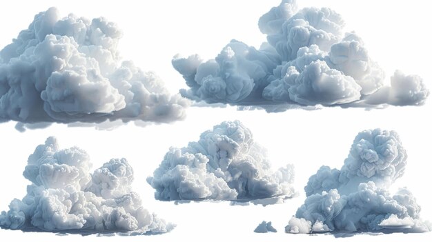 Rendering di astratte nuvole Cumulus clippart del cielo isolato su elementi di design sullo sfondo bianco