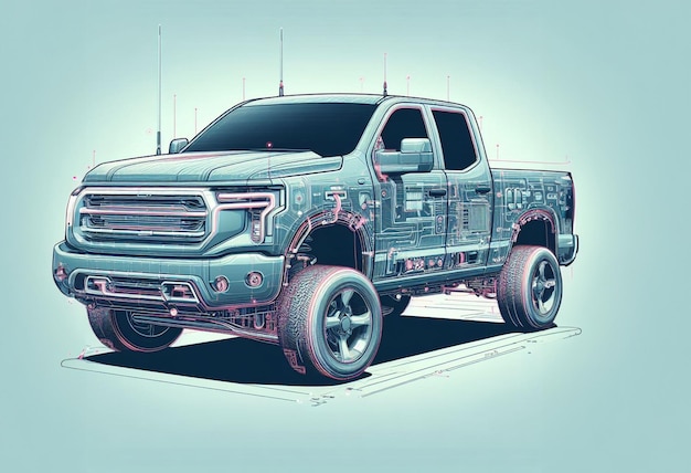 rendering di design moderno di camion pickup monster suv smart schemi di alimentazione del veicolo illustrazione