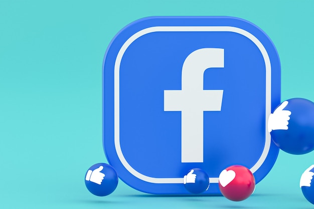 Rendering di emoji di reazioni di Facebook, simbolo di palloncino di social media con motivo a icone di facebook