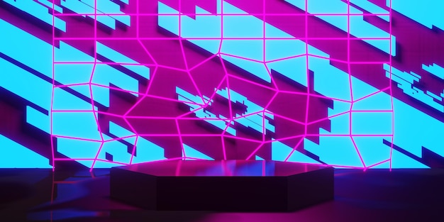 rendering di illustrazione 3d della futuristica città cyberpunk carta da parati di gioco sfondo scifi un giocatore di eSport vs banner segno di bagliore al neon contro sfida del giocatore