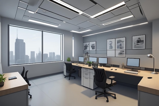 Rendering di interni di uffici moderni in 3D