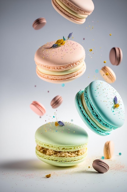 Rendering di macaron multicolori a levitazione