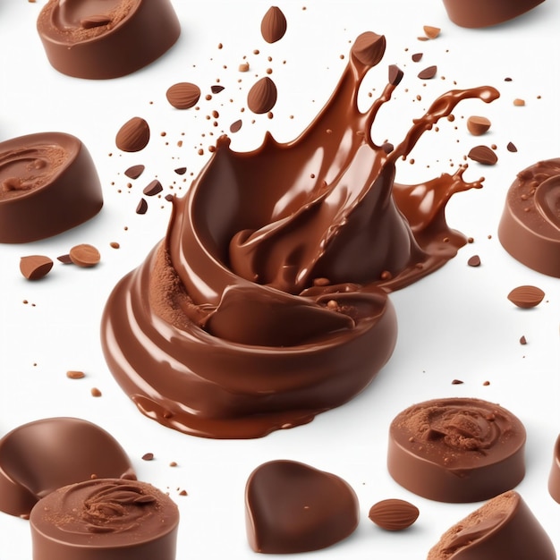 Rendering di spruzzi di cioccolato fondente Generato con AI