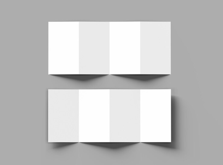 Rendering di un opuscolo pieghevole per accordeon a 4 pannelli per presentare il tuo design