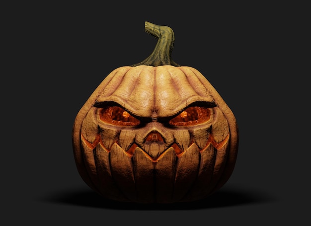 Rendering di zucca di halloween spaventoso dal vivo su sfondo nero