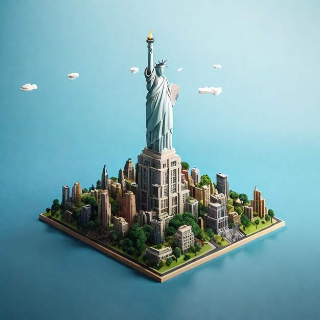 Rendering isometrico 3D della Statua della Libertà a New York City