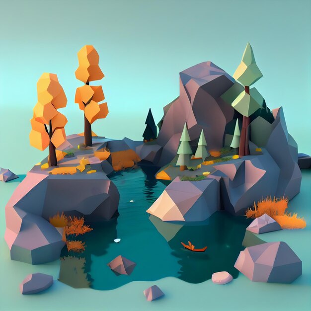 Rendering low poly di un paesaggio generativo ai