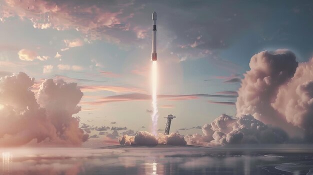 Rendering realistico del lancio del razzo SpaceX