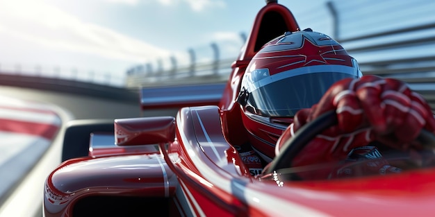 Rendering realistico in 3D di Racer che guida con un casco