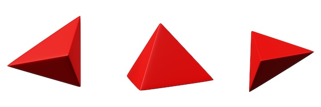 Rendering realistico rosso piramide a 3 lati 3d dell'oggetto geometrico di base