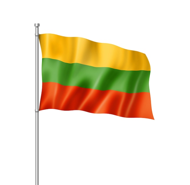 Rendering tridimensionale della bandiera della Lituania isolato su bianco