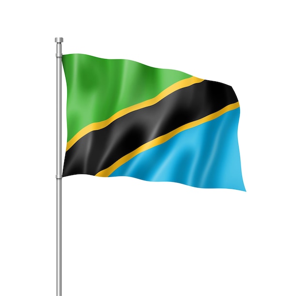 Rendering tridimensionale della bandiera della Tanzania isolato su bianco