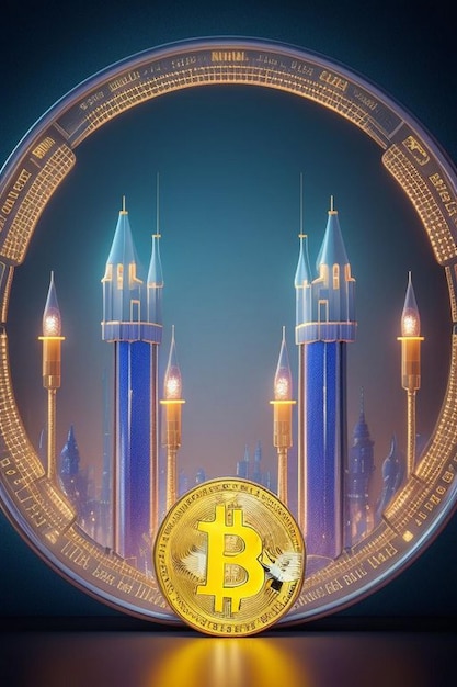 Rendering tridimensionale di un singolo Bitcoin dorato