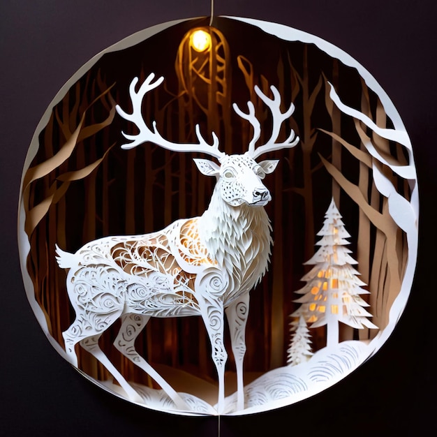 Reni decorazione tradizionale di Natale illustrazione in stile ritaglio di carta