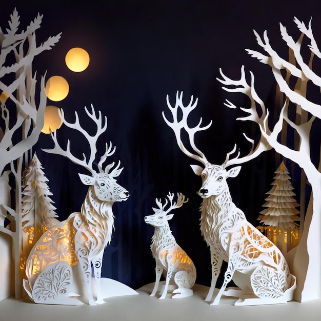 Reni decorazione tradizionale di Natale illustrazione in stile ritaglio di carta