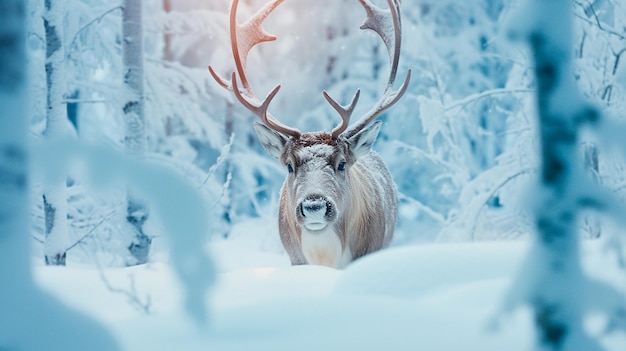 renne nella foresta invernale