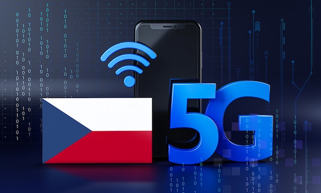 Repubblica Ceca pronta per il concetto di connessione 5G. Sfondo di tecnologia Smartphone rendering 3D