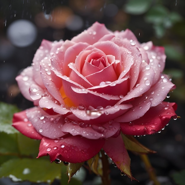 Resilienza nelle goccioline Una rosa dopo la pioggia