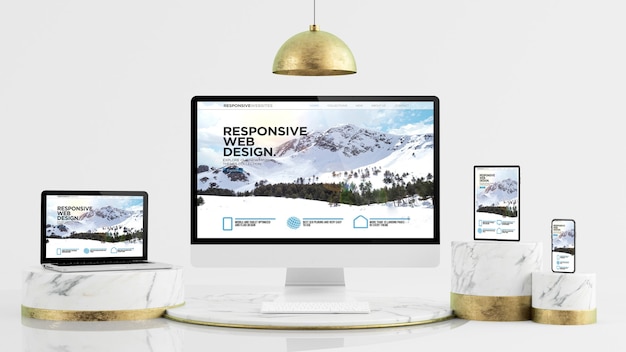 Responsive devices for website presentation mock up 3d rendering
