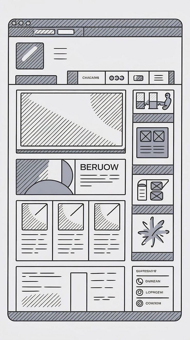 Foto responsive web design sito web wireframe schizzo layout sullo schermo del computer