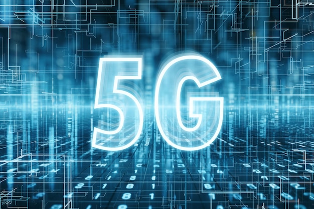 Rete 5G su sfondo blu IA generativa