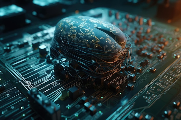 Rete di comunicazione AI Intelligenza artificiale data mining deep learning moderne tecnologie informatiche Innovazione tecnologica informatica futuristica Cervello che rappresenta l'intelligenza artificiale