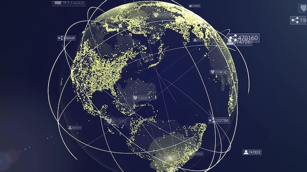 Rete di comunicazione globale Animazione della mappa terrestre digitale