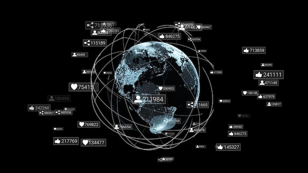 Rete di comunicazione globale intorno al pianeta terra Simboli della rete sociale