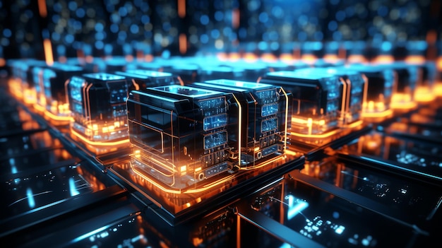 Rete di connessione nei server data center room sistemi di storage rendering 3D