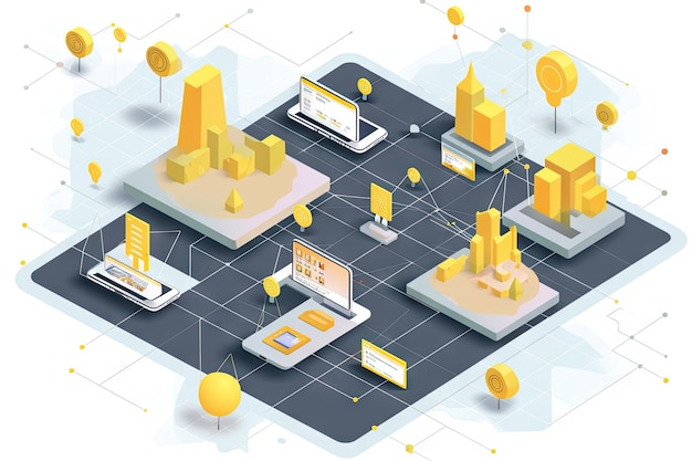 Rete di sensori IoT con più dispositivi che raccolgono e condividono dati creati con l'IA generativa